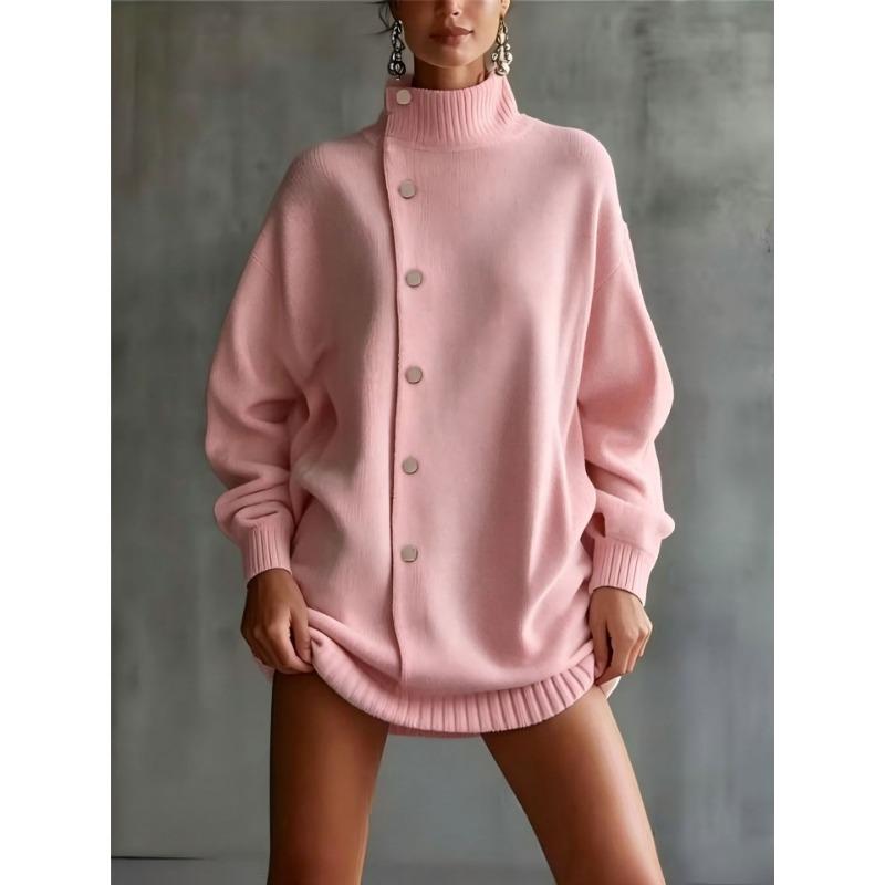 Women S High Neck Knit Cardigan Sweater Loose Fit Outerwear Autumn Winter