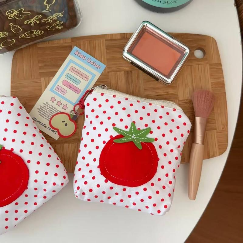 Portamonete Stile Pomodoro Pois Rossi Mini Portafoglio per Soldi Carino Stile Coreano Custodia per Rossetto Auricolari Borsette Borse