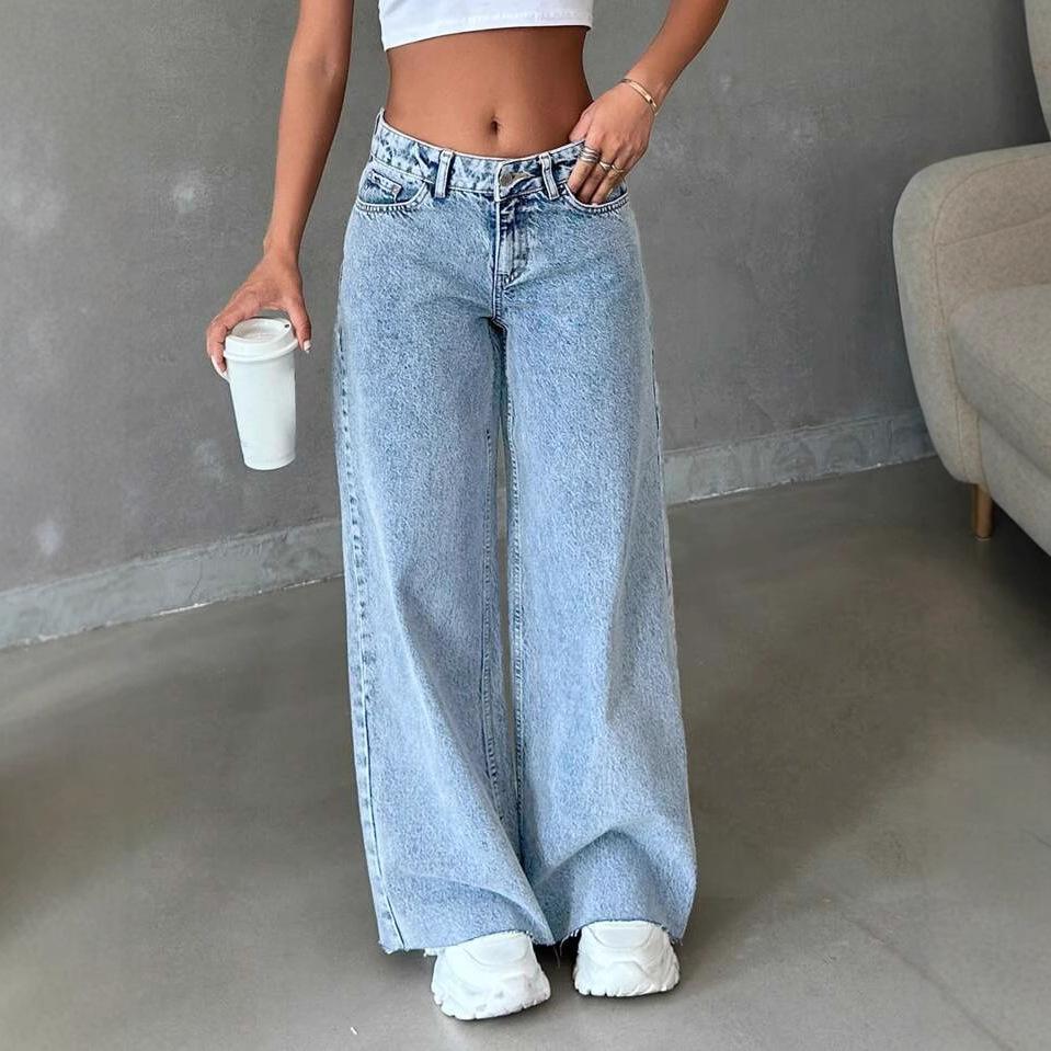 Højtaljede Løse Casual Denim Jeans til Kvinder Daglige Street Bukser