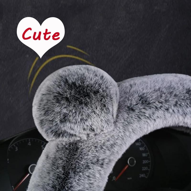 Husă universală pentru volan, cu desene animate, plus urechi Kawaii, drăguț, iarnă, husă caldă, accesorii pentru interior auto