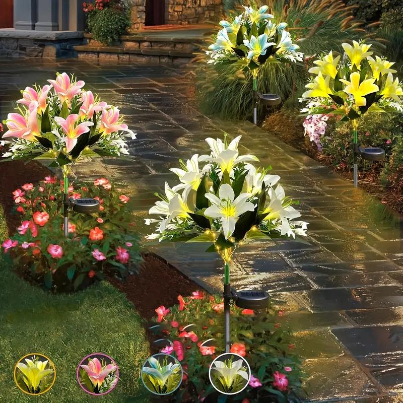 Flowers Solar Light 7Head Lily Solar Flower Lights With Warm White Light, Outdoor Solar Garden Decoration Lawn Light Stake Light