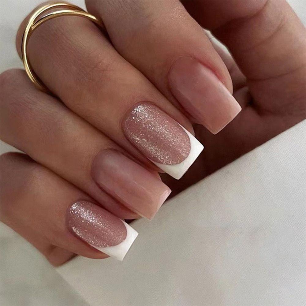 

French Edge Fake Nials Long Square Press on Nails Fashion Nail Tips DIY