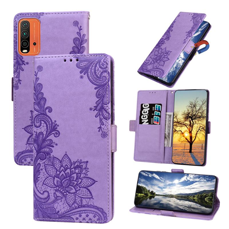 Case For Xiaomi Redmi 9T Luxury Lace Flower Leather Flip Phone Cases For Redmi Note 9 10 Pro 10S 10T 9S 9T 5G 4G Soft Wallet Cover