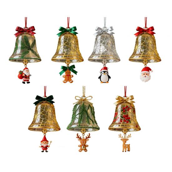 Christmas Bell Ornaments Xmas Tree Hanging Jingle Bell with Santa Claus/Elk/Penguin Ornaments for Holiday