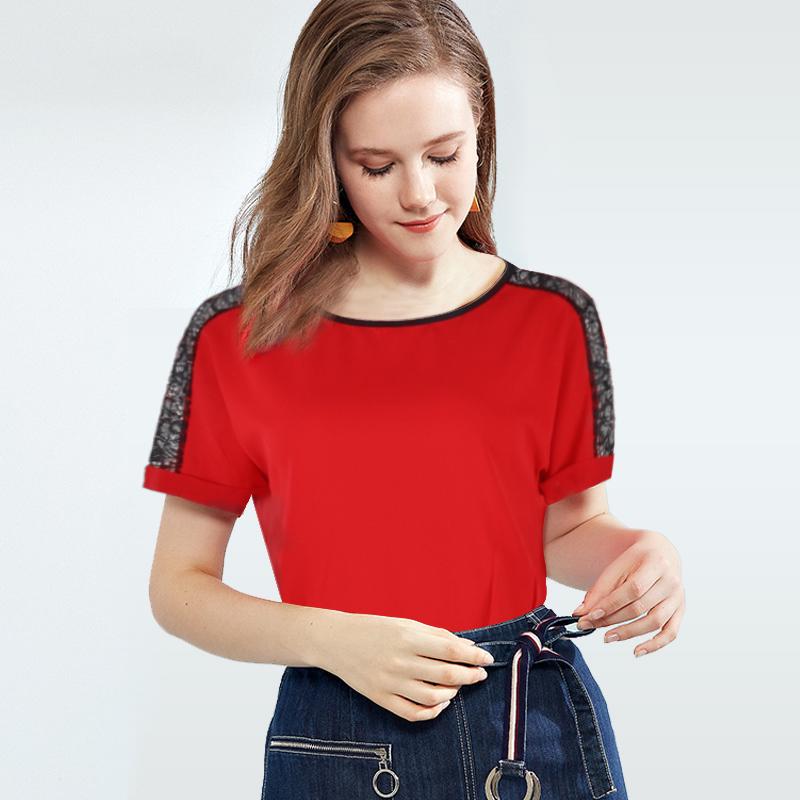 

Мода Женское лето Футболка с коротким рукавом Женская Классическая Свободная Дышащая кружевная топы