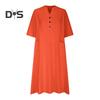 Summer Spring Dress with Pockets Buttoned V Neck Pleated Loose A-line Hem Half Sleeves Solid Color Midi Dress for Daily Wear Party Dating