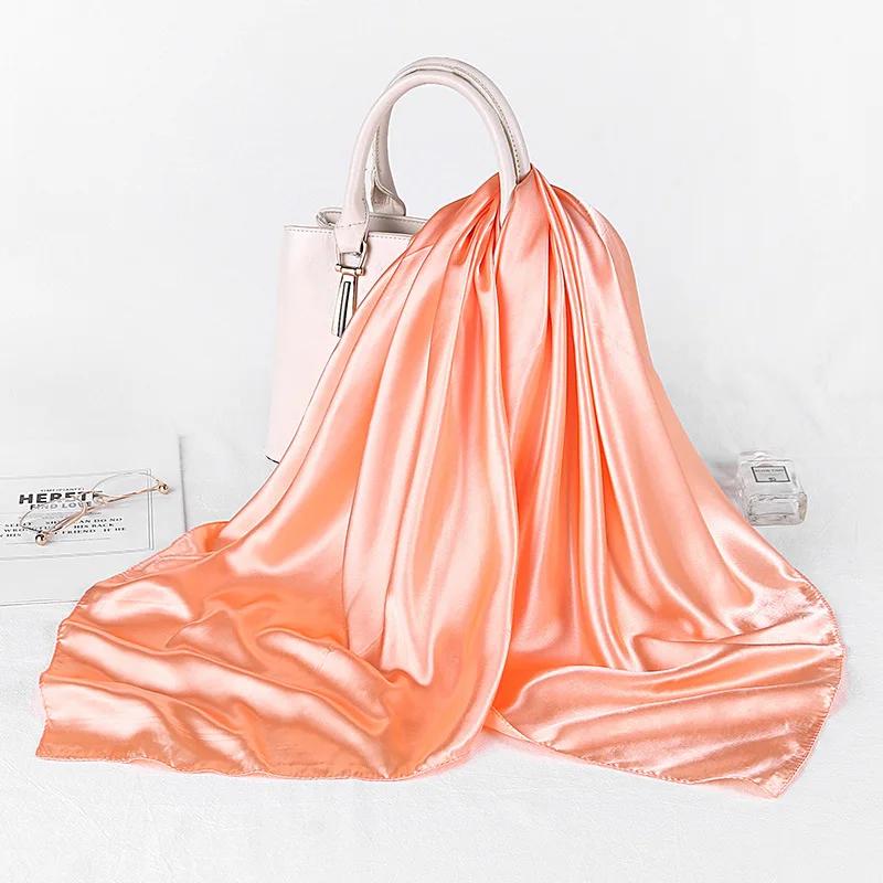 Fashion Hijab Scarves For Women Silk Satin Hair Scarf Female Solid Colors Kerchief 90*90cm Square Shawls Neck Scarfs For Ladies