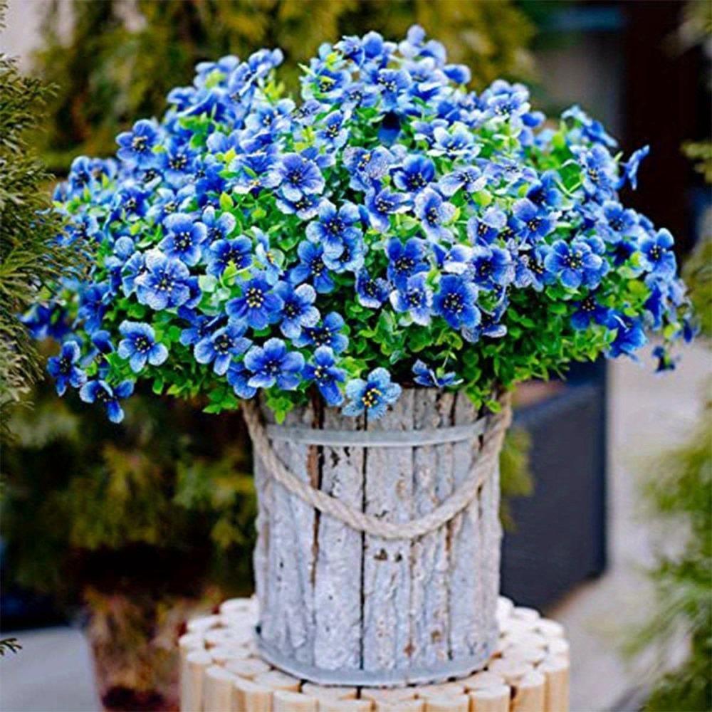 6 Bündel künstliche Blumen, Eukalyptus, violett, UV-beständig, Kunstpflanzen, Plastikpflanze für drinnen und draußen, Wohnzimmer, Balkon, Fensterdekoration