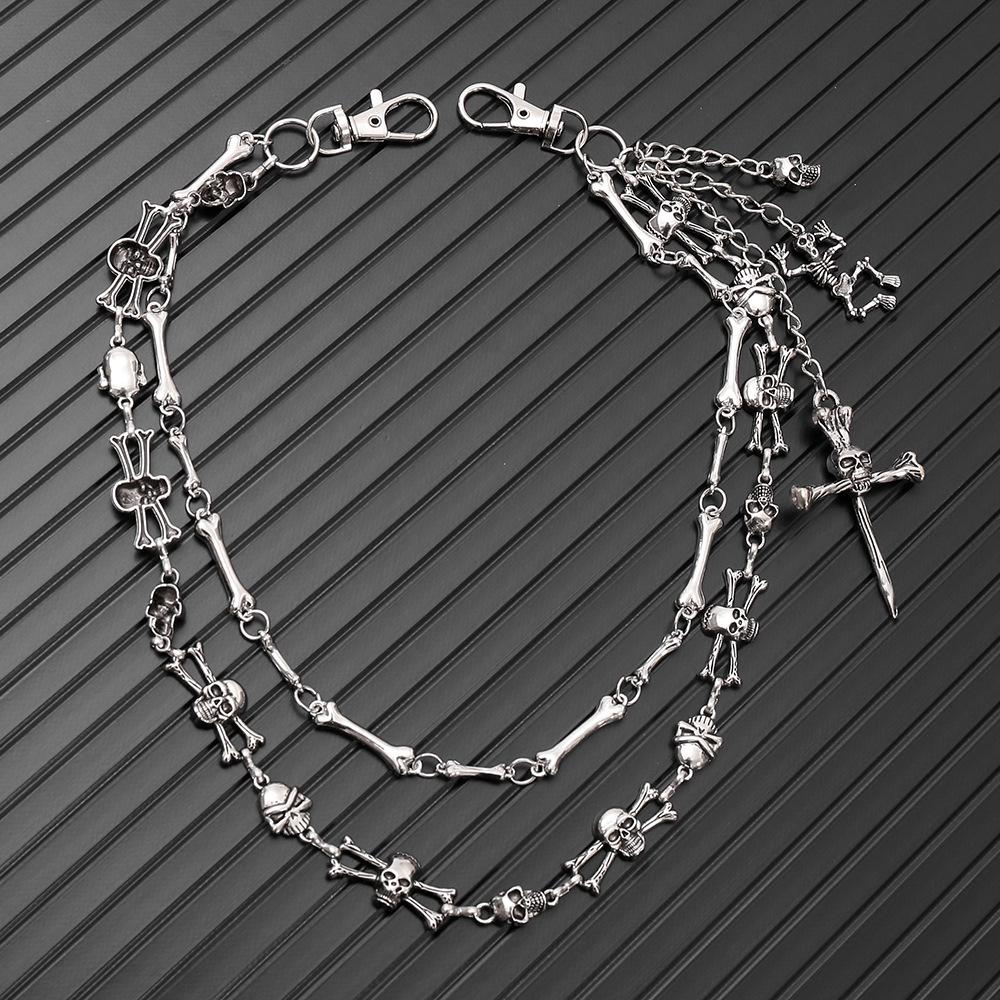 Punk-Stil Schädel Kreuz Doppellagige Metall-Hüftkette für Herren - Hip-Hop Hosenzubehör