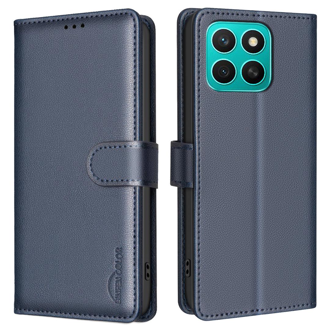 

BINFEN COLOR BF32 For Honor X8c 4G Leather Case Wallet RFID Blocking Phone Cover Blue