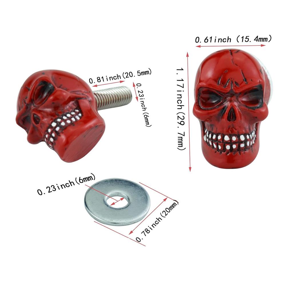 Abfer Skull License Plate Fasteners Car License Plate Frame Bolts 4Pcs Anti Theft Screws Bolt Kit Fit for Most Vehicle Trucks Motorcycles (Red)