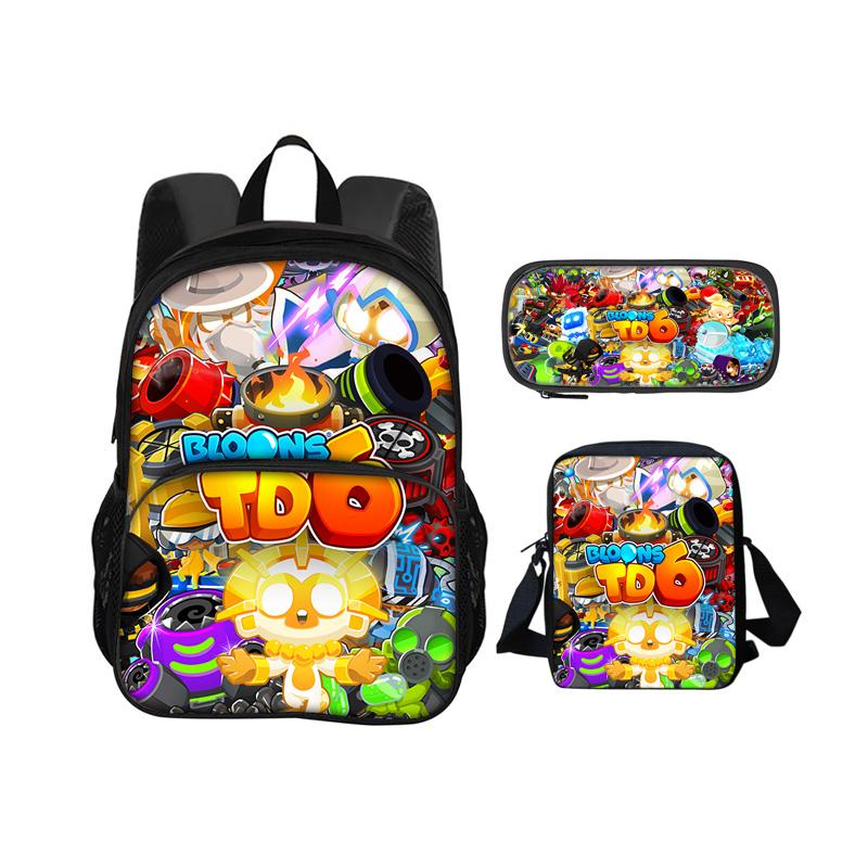 Bloons TD 6 round front bag backpack pencil case shoulder bag 3Pcs Set game printing kindergarten primary school boys and girls