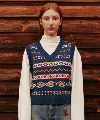 Mainbooth Ethnic Vest(Navy)