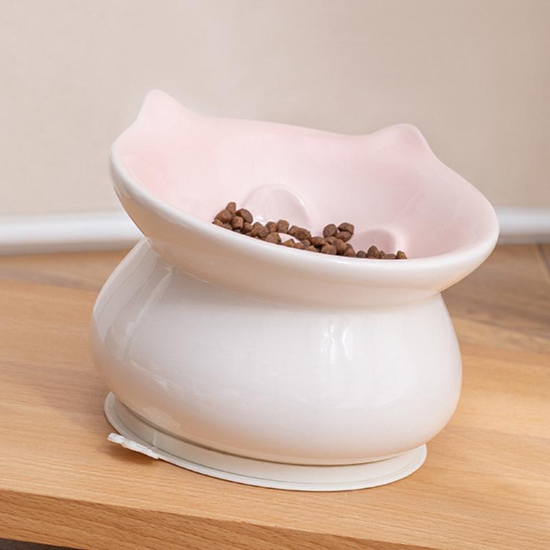 Ceramic Tall Footed Slow Eating To Prevent Choking Pet Bowls, Anti Overturning Oblique Mouth, Neck Protection, Dog Cat Bowl, 1Pc