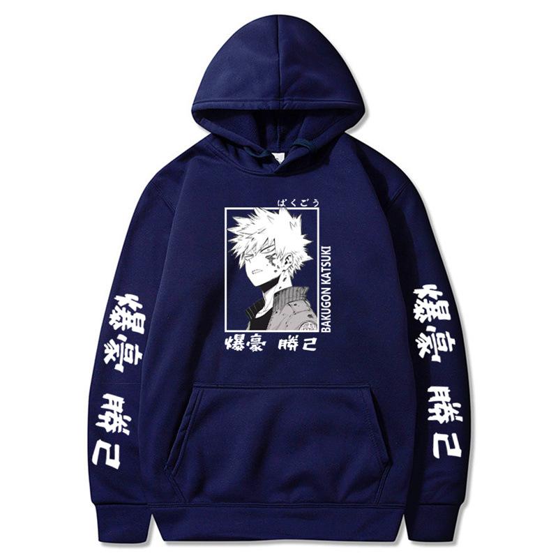 Japanese Anime Kaminari Denki Hoodie Loose Fitting Hoodie Thick Wool Letter Graphic Printing Sweatshirts Fleece Hoodies