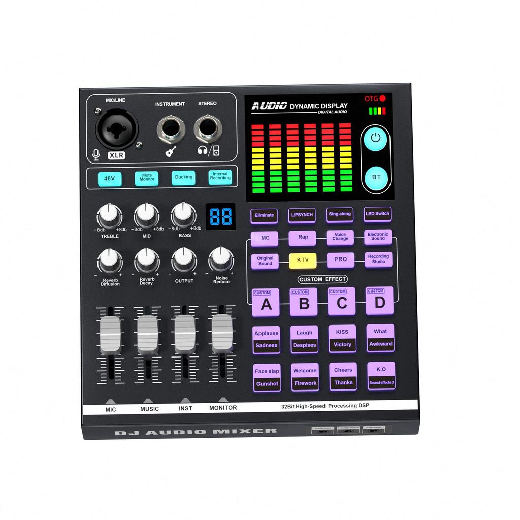 48V Podcast Sound Board   DJ Mixer External Music Sound Card Gaming   Mixer for Live Streaming Studio