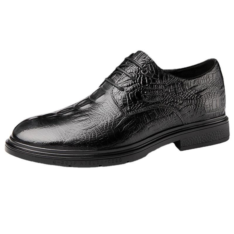 Men's Crocodile Pattern Leather Lace-up Shoes - Round Toe, Business Casual & Formal Style
