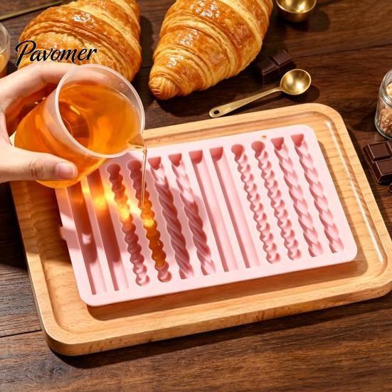 Baking Accessories for DIY Projects Silicone Twist Pretzel Mold, 12 Cavity Cake Chocolate Rod Candy Tray, High Temperature Resistant Molds Easy