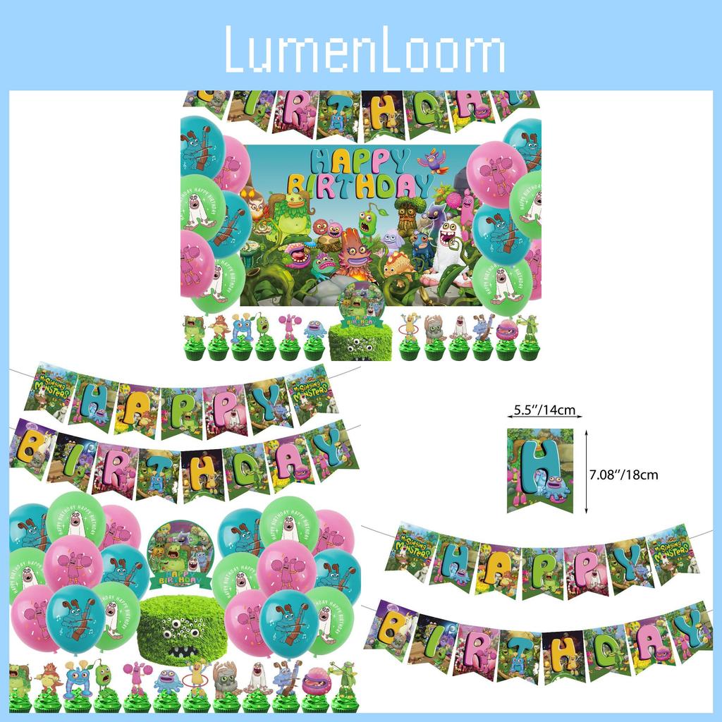 Colorful Monster Music Concert Birthday Party Decorations Forest Creature Bunting Banner Balloons Cake Toppers