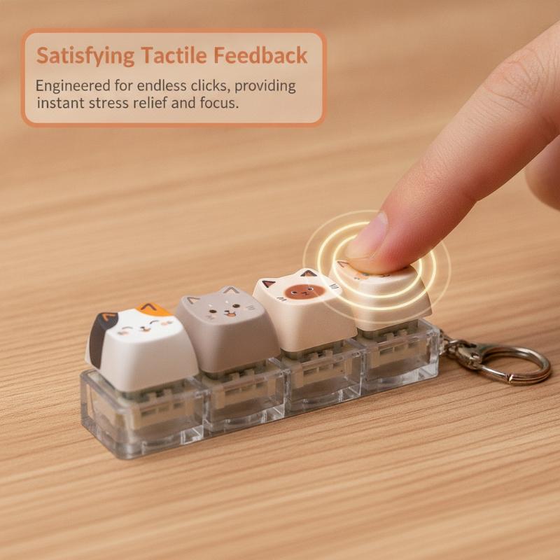 Cute Cat Shaped Keycap Keychains Fidget Key Finger Toys Cartoon Pattern Anxiety Stress Relief Toy Bag Pendant