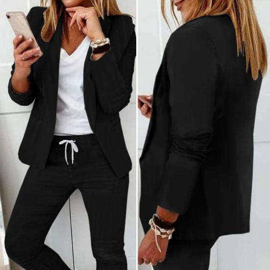 2 Stück/Set Damen Blazer Hosen Set Einfarbige Umlegekragen Faltenfrei Formell