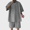 2024 Men's Jacquard Plaid Short-Sleeve T-Shirt and Loose Fit Casual Shorts Set