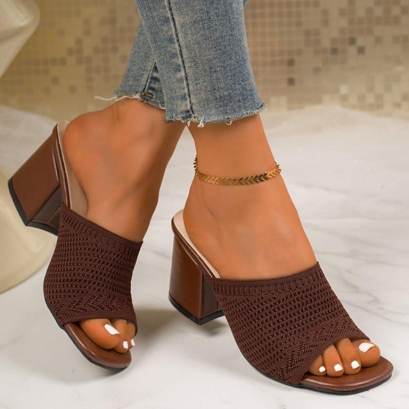 

Flip Slippers Women s Fashion Square Toe Open Toe Anti-Slip Wear-Resistant High Heels 43 коричневий