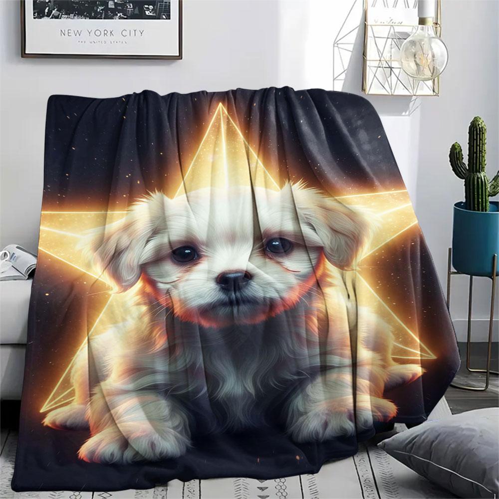 1Pc Stardogs Print Flannel Blanket, High quality Comfortable for All Seasons, Home Decor, Warmth and Comfort, Perfect for Christmas Gifts