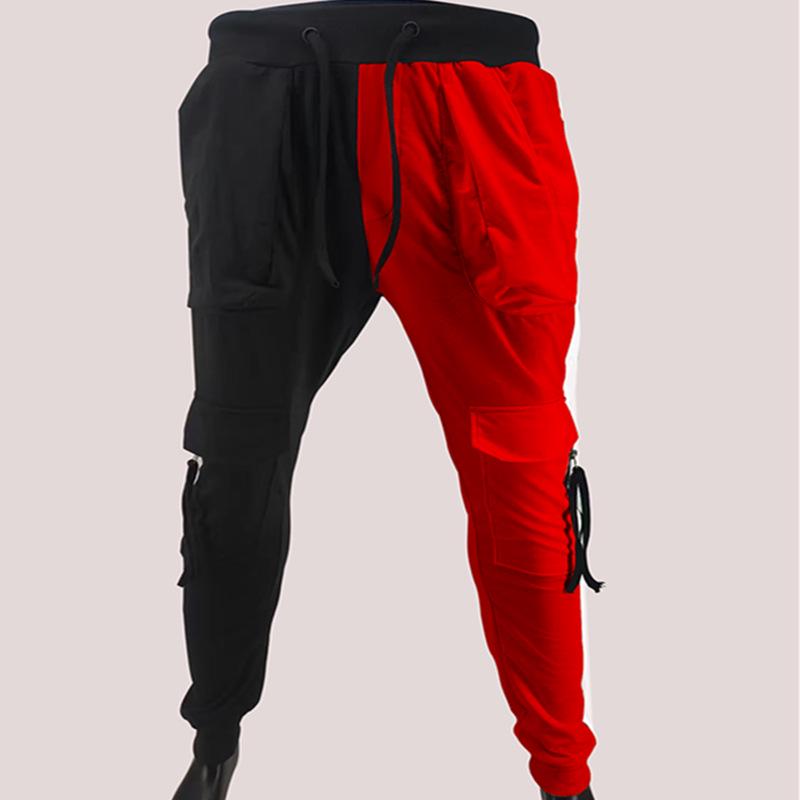 Men's Color Block Multi-Pocket Cargo Pants: Casual, Fitness, Patchwork, Drawstring