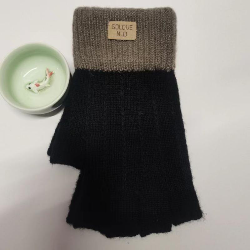 Half-finger Gloves Winter Girls Cute Bare-finger Wool Plush Warm and Cold-proof Student Writing Gloves