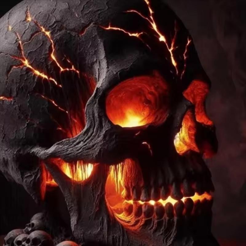 Dekorace lebky z magmatického kamene Stolní lampa lebka s strašidelným LED světlem pro halloweenskou párty Dekorace na krbovou římsu Jedinečný pokojový akcent k zapálení