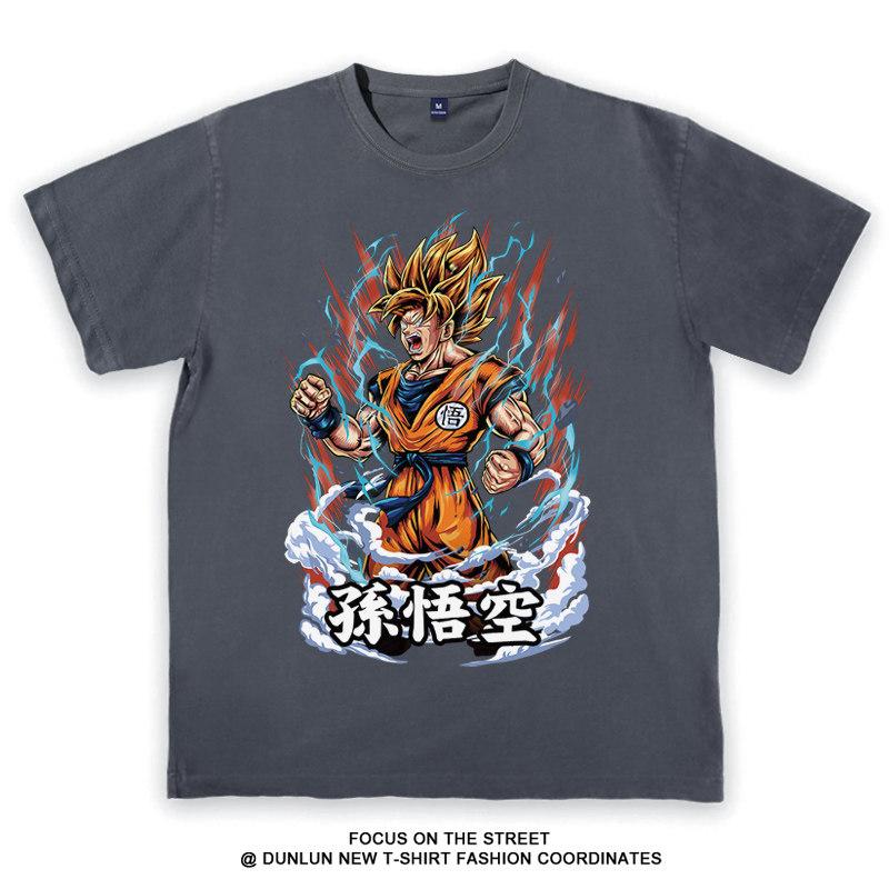 2026 Summer Dragon Ball Oversized Tshirt High Quality 100 Cotton Unisexga Grid Character Print Unisex Casual for Adults Kids S