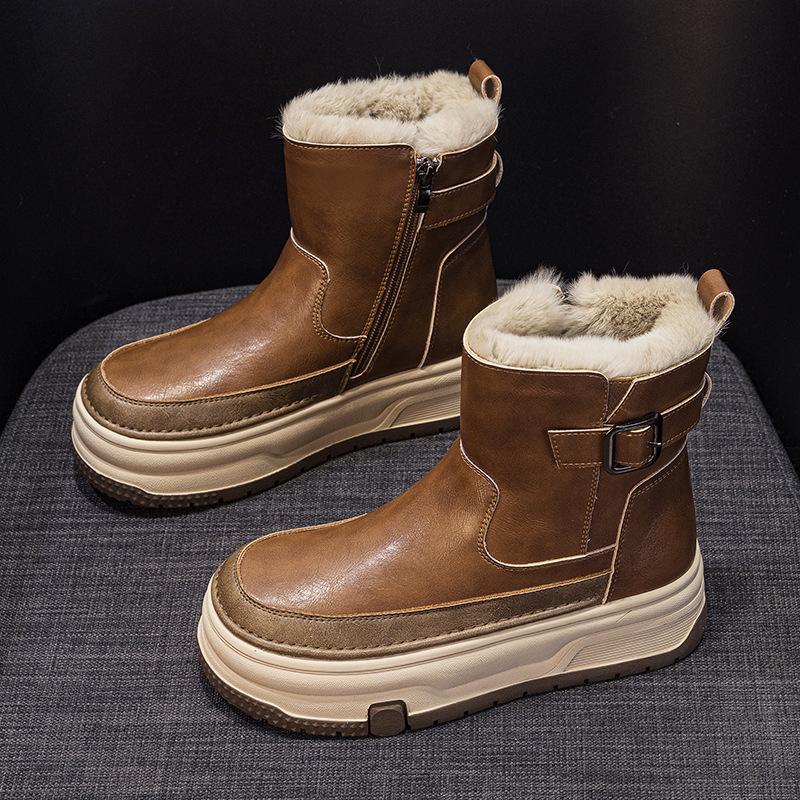 

Женские зимние сапоги, новые зимние бархатные утолщенные короткие сапоги, теплые, на толстой подошве, увеличивающие рост, нескользящие, теплые хлопковые сапоги 40