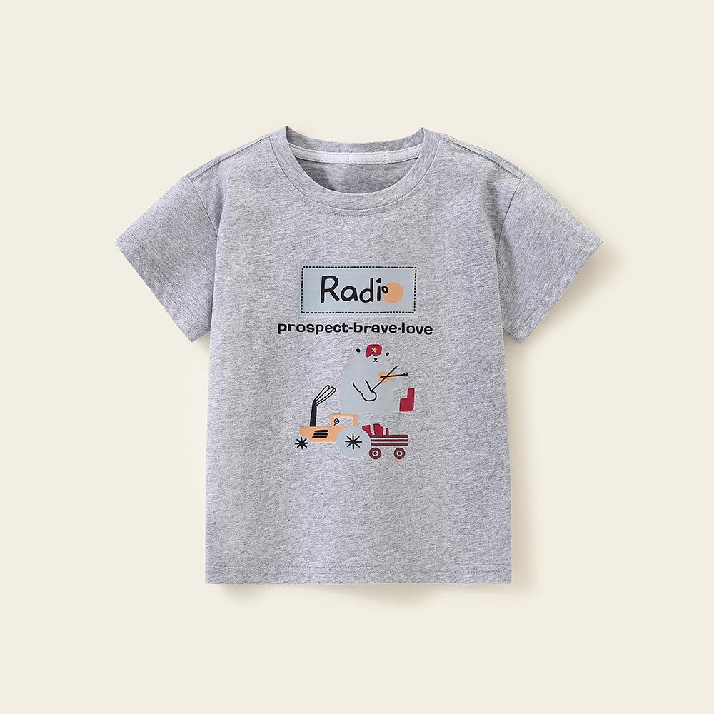 Dětské tričko Dívčí vložky Léto Dětská kreslená móda Krátký rukáv Pletený kulatý výstřih Chlapecký top