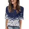 Shirts For Women Trendy Round Neck Button T Shirts Printed  Blouse Half Sleeve Tops For Women