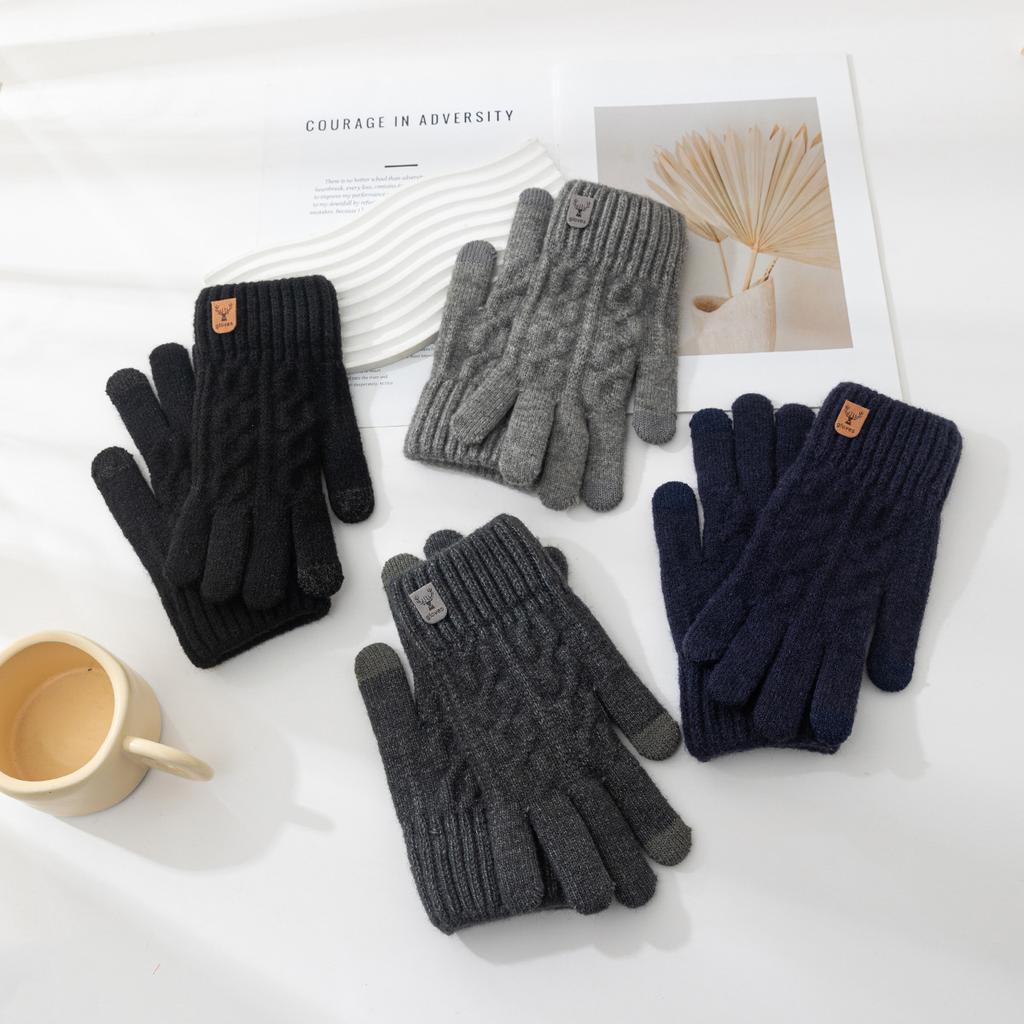 Men Thermal Gloves Winter Touchscreen Fleece Lined Thick Cold Proof Warm Wool Knitted Gloves