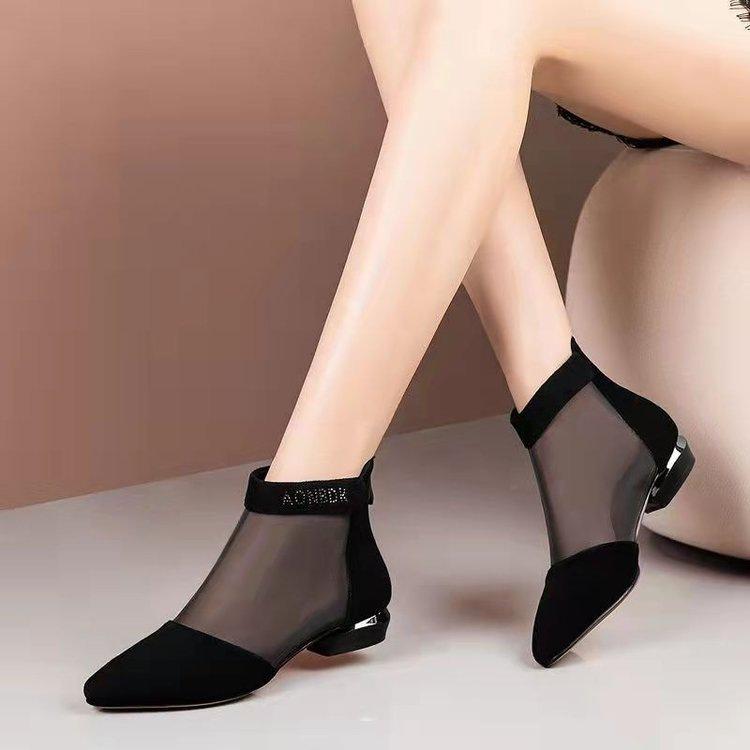 Mesh Boots Women's Spring and Summer New Low-heeled Thick-heeled Sandals High-heeled Hollow Shoes Large Size Zipper