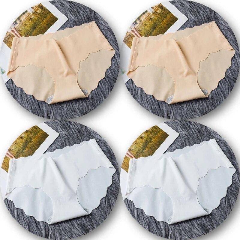 4Pcs/Set Seamless Underwear Silk Women's Panties 3XL Tangas Lady Ruffle Underpants 4 Pieces Girls Briefs Panty Sexy Lingerie 4PC