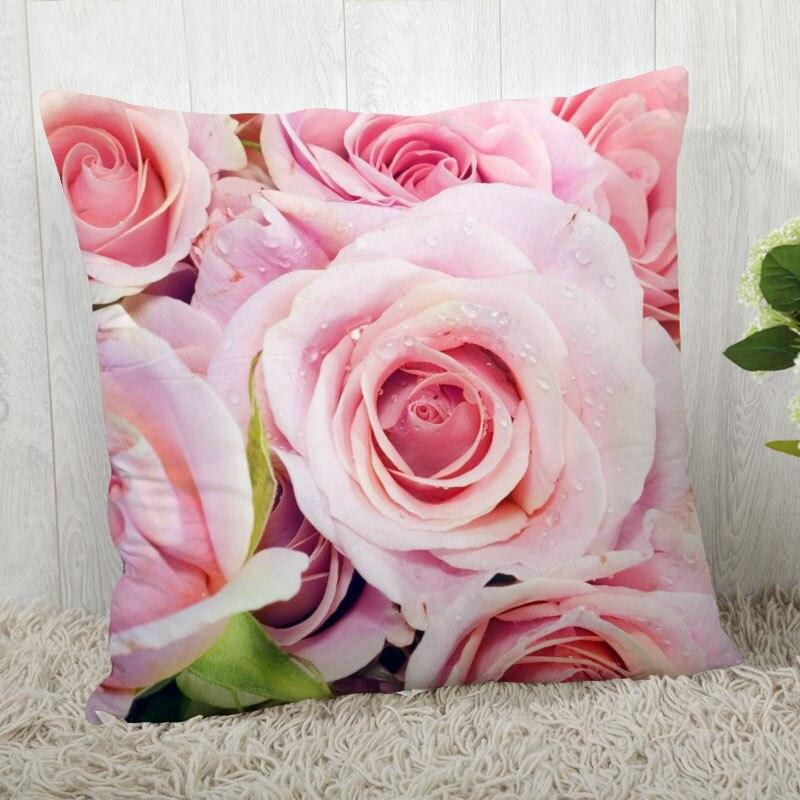 Red Rose Flower Print Pillowcase Sofa Office Decoration Home
