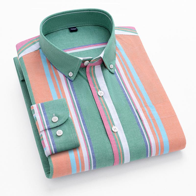 2026 spring new style 100% cotton Oxford plaid striped men's long-sleeved fashionable business casual fit shirt single top