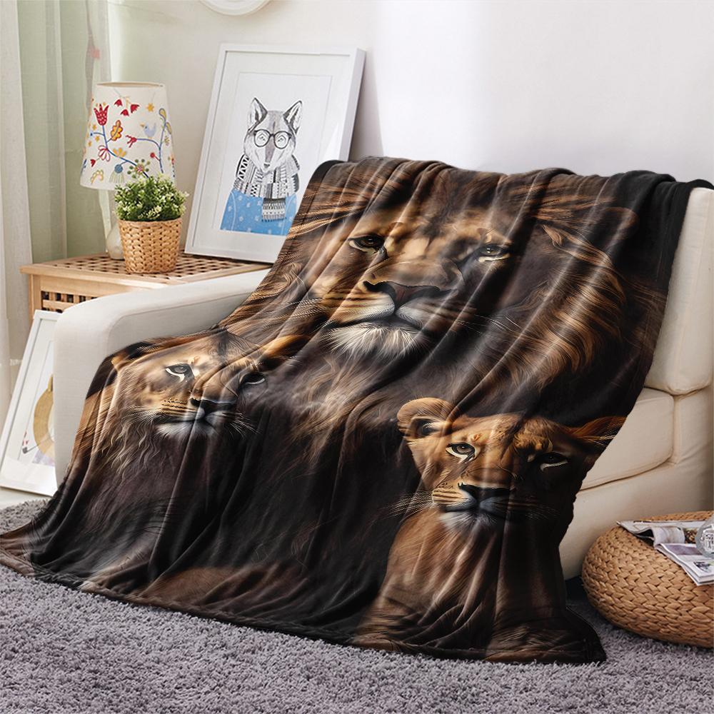 1Pc 3D Lion Print Flannel Blanket, High Quality Comfortable for All Seasons, Home Decor, Warmth and Comfort, Perfect for Christmas Gifts