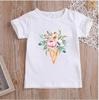 Flower Ice Cream Print New Kids Graphic T Shirts Toddler Girl Clothes White Casual Short Sleeve Tshirt Summer Polyester Fabric