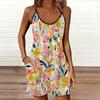 Womens Sleeveless Spaghetti Strap Romper Butterfly Flowers Print Pocket Short Jumpsuit