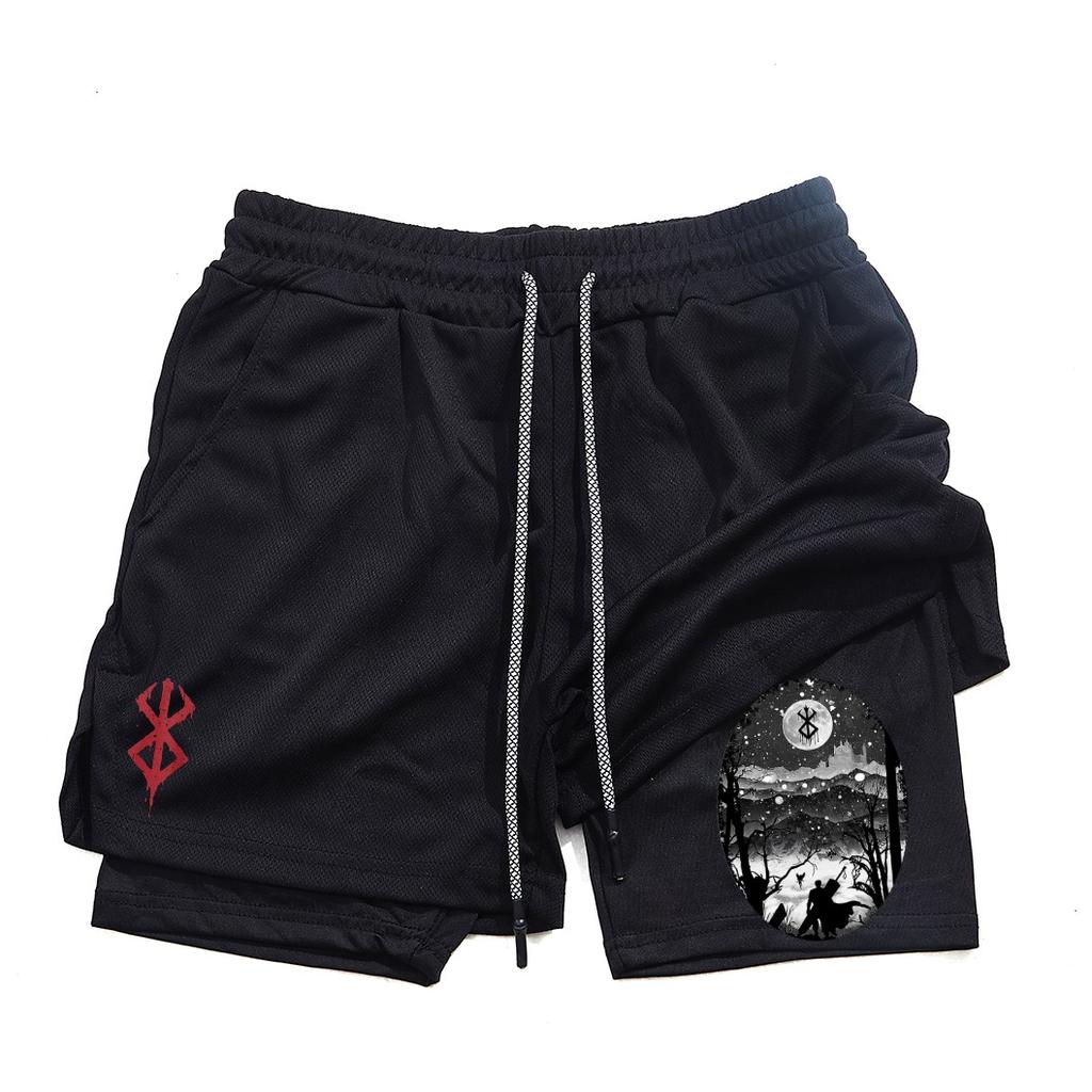 Pantalones cortos de gimnasio para hombre, ropa deportiva 2 en 1 de Anime para correr, trotar, entrenamiento, Yoga, baloncesto