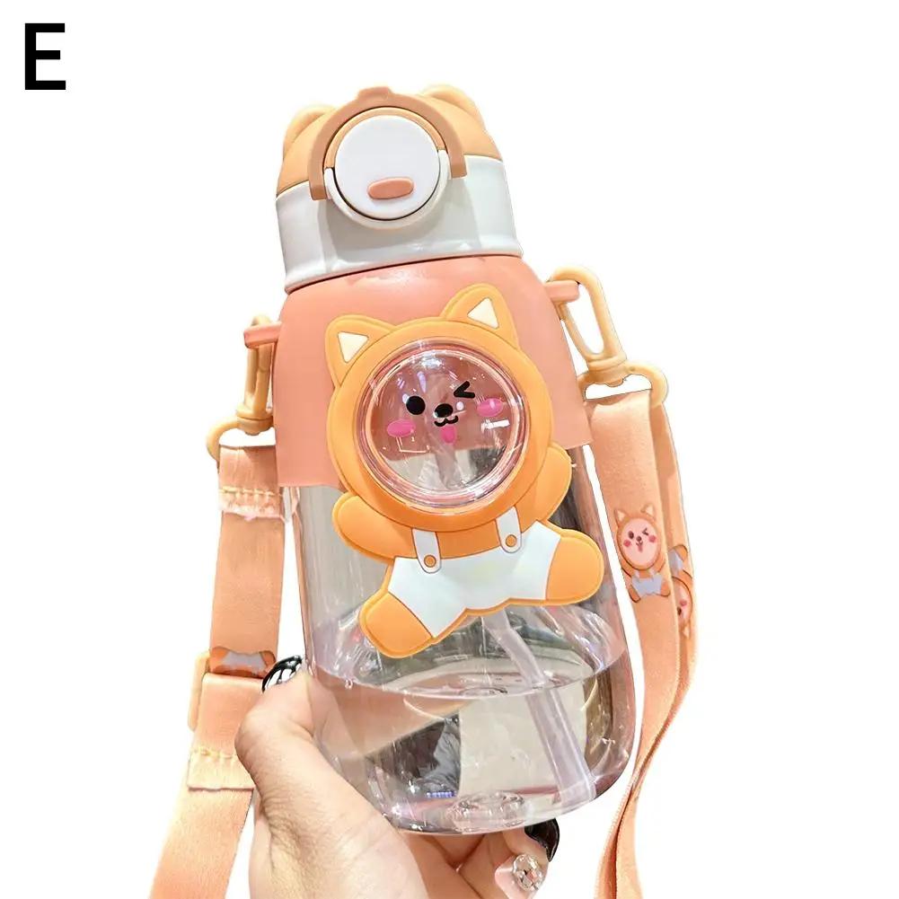 

Summer Children Drinking Straw Cup Cartoon Cute Plastic Children With Cup Bottle Water Cup Belt A3n5