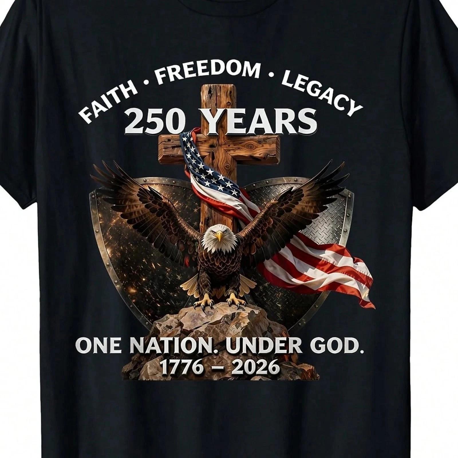 USA 250th Anniversary T-Shirt Mens Retro 1776 2026 Faith Freedom Legacy 3XL