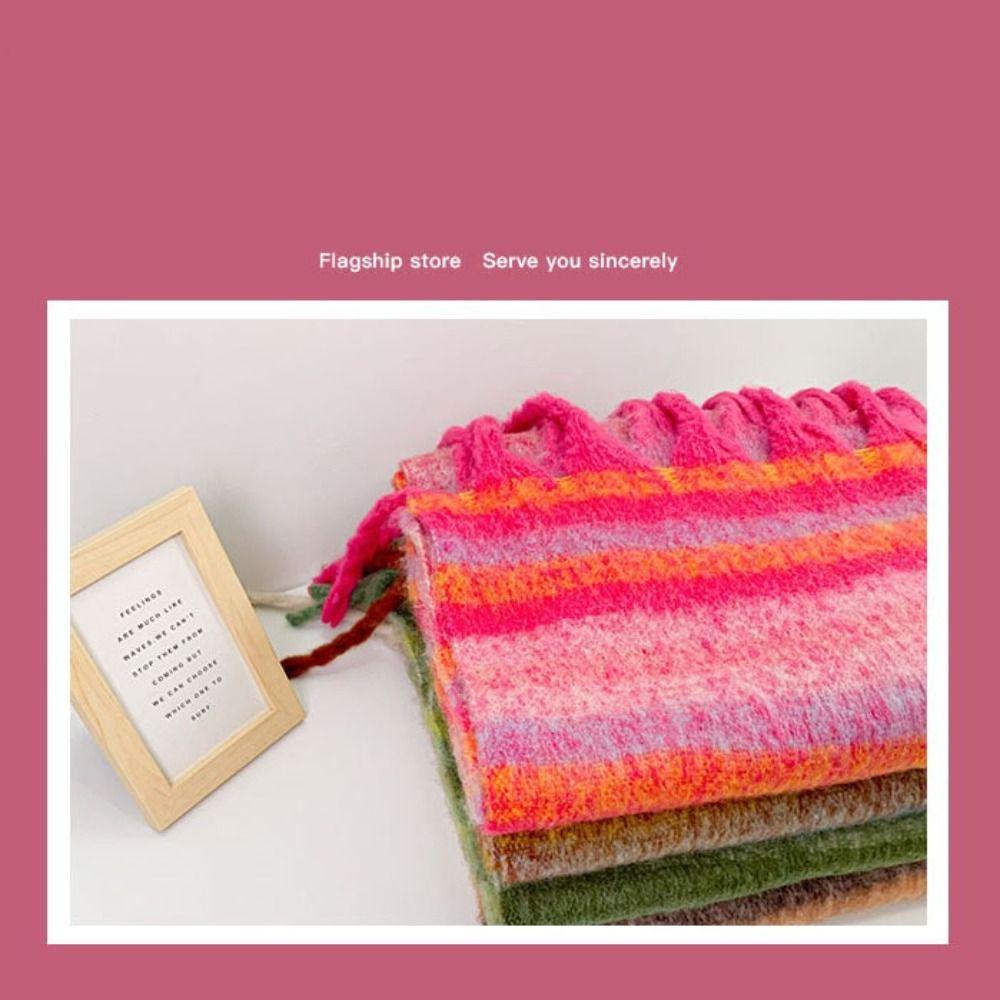 Plush Strip Wool Scarf Tassel Cape Wraps Classic Long Shawl  Student