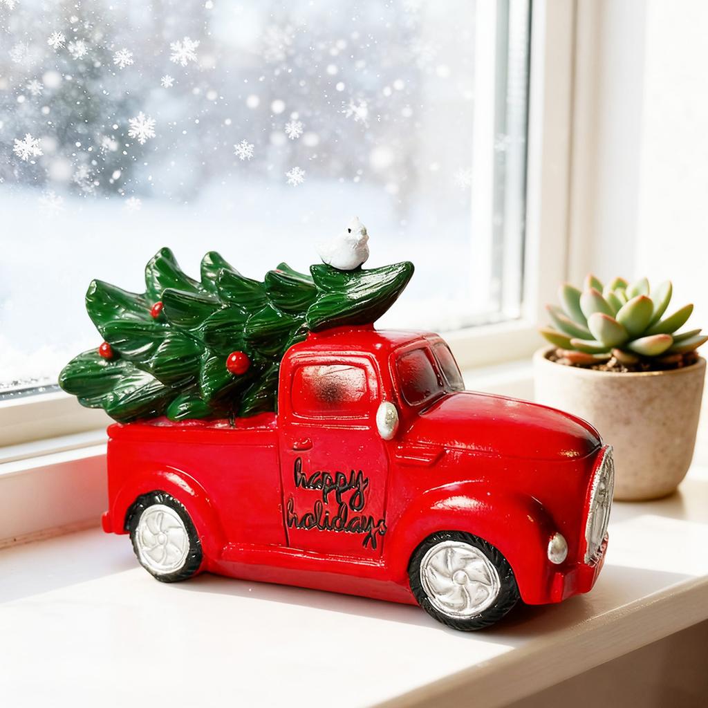 1Pc Resin Decorative Ornament, Vintage-Style Pickup Truck Carrying a Christmas Tree, Fun Holiday Home and Office Decoration, Desktop, Windowsill Decor