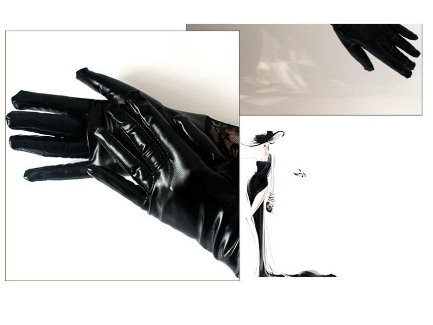 Europejskie i Amerykańskie Lakierowane Rękawiczki Koronkowe - Seksowny Patchwork na Występy Taneczne