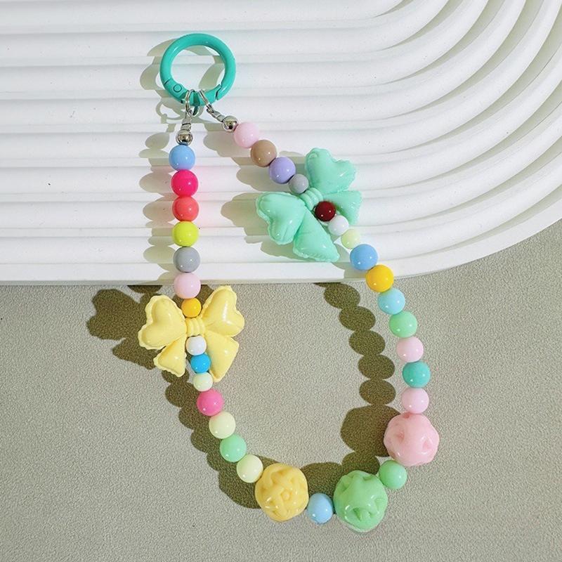 Cute Kawaii Mini Candy Color Bow Keychain Cartoon  Colorful Phone Anti Loss Lanyard Backpack Pendant Decoration Gifts